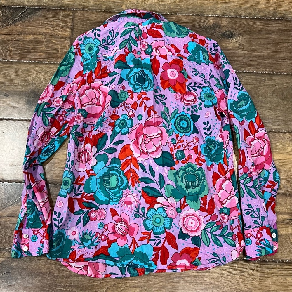 Talbots Sz Small Sketched Blooms Floral Lightweight Cotton Blouse Button Up EUC - Picture 2 of 5